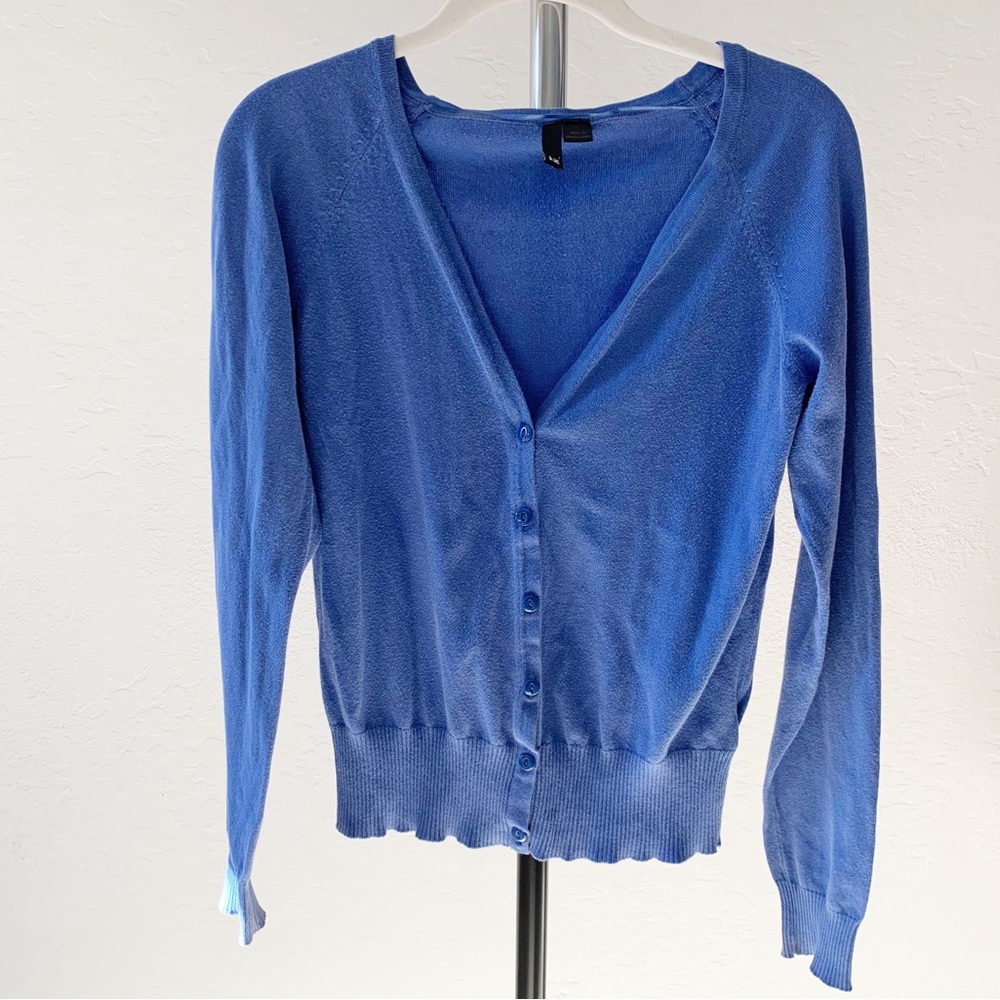 H&M Long Sleeve Button Up Cardigan in Blue | 12